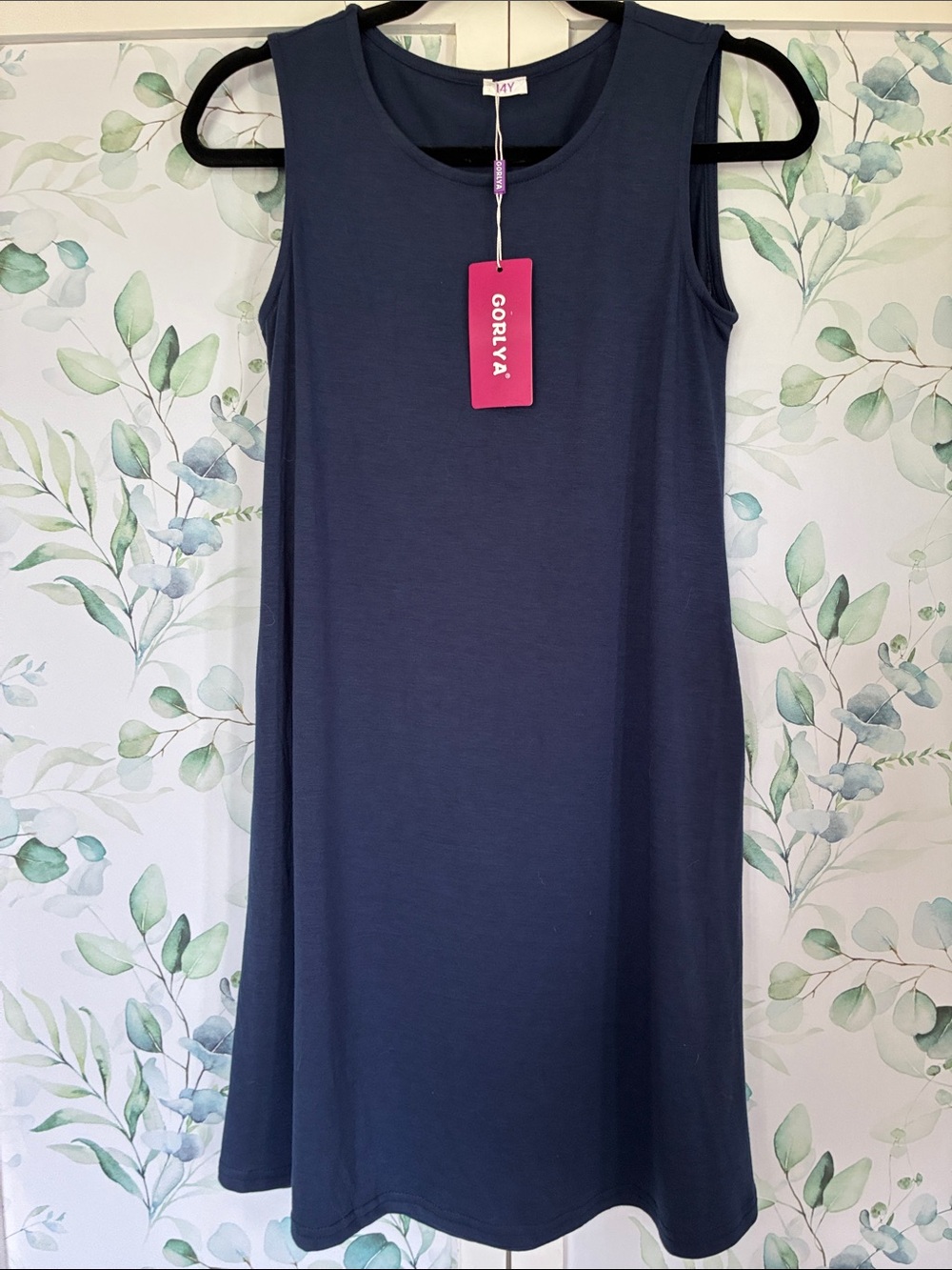 Sleeveless Navy Blue A-Line Dress by Gorlya 14Y